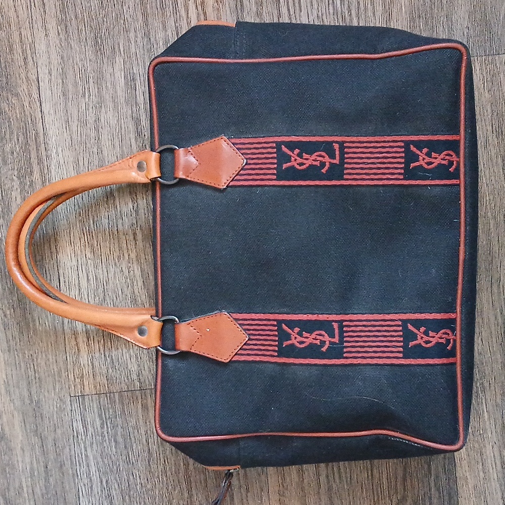 Vintage Yves Saint Laurent Paris Black & Brown Canvas Bag. Made In France